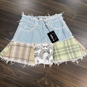 NWT Jaded London Denim Check Plaid Mix Peplum Mini Skirt Size 6